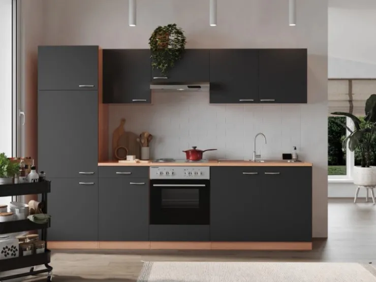 Respekta Winkelküchen|Einbauküchen<Küchenzeile KB270BGE 270 cm -Buche Nachbildung Grau