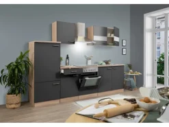 Respekta Kühlschränke|Einbauküchen<Küchenzeile KB270ESGC 270 cm -Eiche Sägerau Nachbildung Glänzend Grau