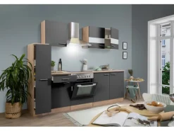 Respekta Single-Küchen|Kochfelder<Küchenzeile KB240ESGC 240 cm -Eiche Grau