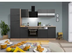 Best Respekta Küchenzeile KB280ESGCGKE 280 cm -Eiche Sägerau Nachbildung Grau