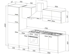 Hot Küchenzeile KB270ESGCGKE 270 cm -Eiche Sägerau Nachbildung Glänzend Einbauküchen|Single-Küchen