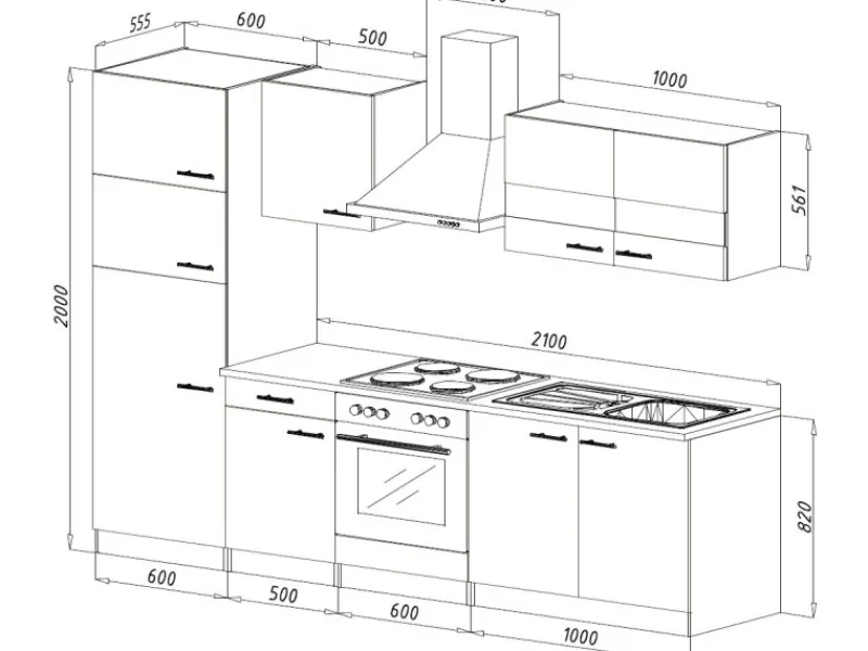 Hot Küchenzeile KB270ESGCGKE 270 cm -Eiche Sägerau Nachbildung Glänzend Einbauküchen|Single-Küchen