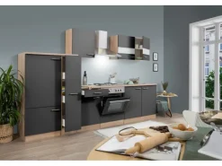 Best Respekta Küchenzeile KB300ESG 300 cm -Eiche Sägerau Nachbildung Grau