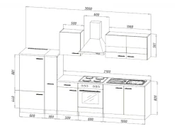 Best Respekta Küchenzeile KB300ESG 300 cm -Eiche Sägerau Nachbildung Grau