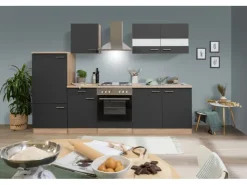 Best Respekta Küchenzeile KB270ESG 270 cm -Eiche Sägerau Nachbildung Grau