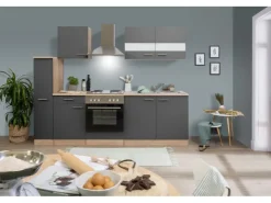 Respekta Kochfelder|Herde<Küchenzeile KB240ESG 240 cm -Eiche Grau