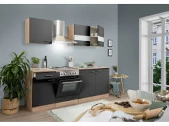 Outlet Küchenzeile KB210ESG 210 cm -Eiche Sägerau Nachbildung Einbauküchen|Herde