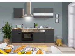 Best Respekta Küchenzeile KB220ESG 220 cm -Eiche Sägerau Nachbildung Grau