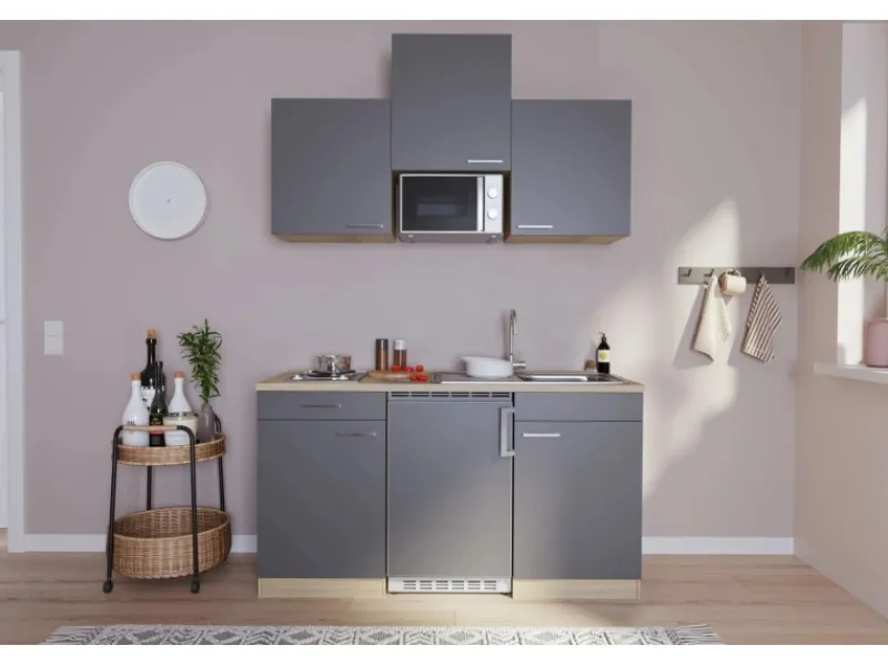 Hot Küchenzeile KB150ESGMI 150 cm -Eiche Sägeräu Nachbildung Single-Küchen|Pantryküchen