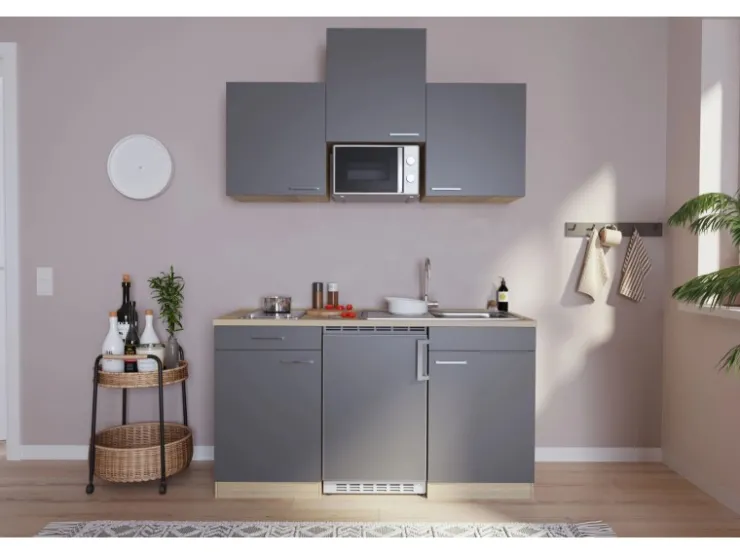 Discount Respekta Küchenzeile KB150ESGMIC 150 cm -Eiche Sägeräu Nachbildung Grau