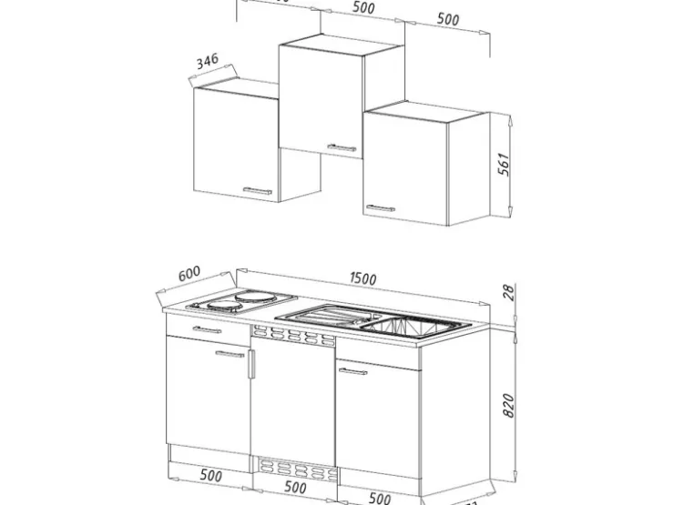 Discount Respekta Küchenzeile KB150ESGMIC 150 cm -Eiche Sägeräu Nachbildung Grau