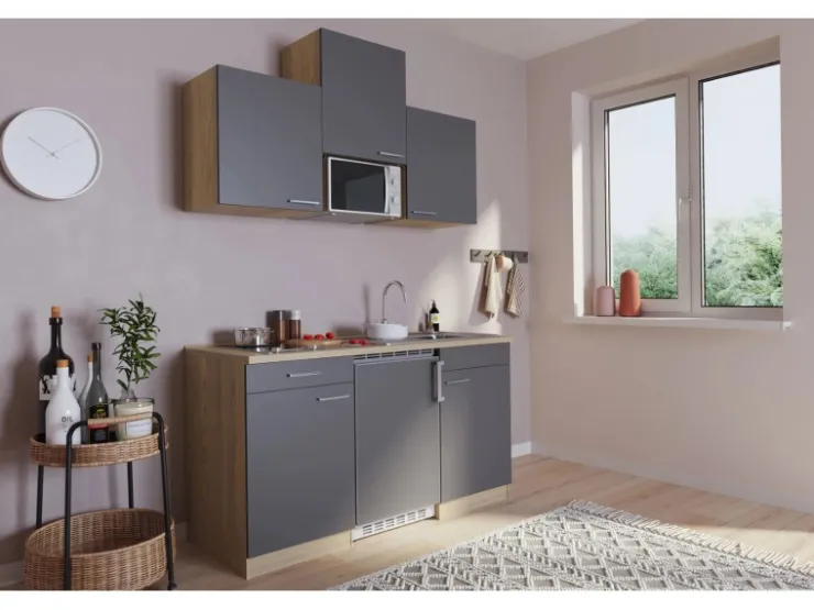 Discount Respekta Küchenzeile KB150ESGMIC 150 cm -Eiche Sägeräu Nachbildung Grau