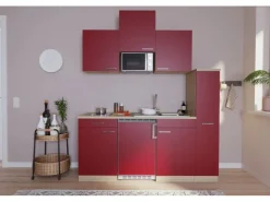Respekta Miniküchen|Kochfelder<Küchenzeile KB180ESRMIC 180 cm -Eiche Sägeräu Nachbildung Rot