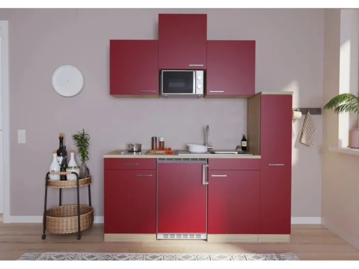 Respekta Miniküchen|Kochfelder<Küchenzeile KB180ESRMIC 180 cm -Eiche Sägeräu Nachbildung Rot
