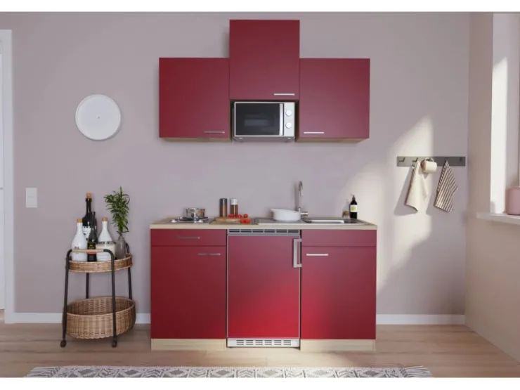 Respekta Küchenzeile KB150ESRMI 150 cm -Eiche Sägeräu Nachbildung Rot