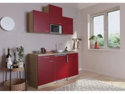 Respekta Küchenzeile KB150ESRMI 150 cm -Eiche Sägeräu Nachbildung Rot