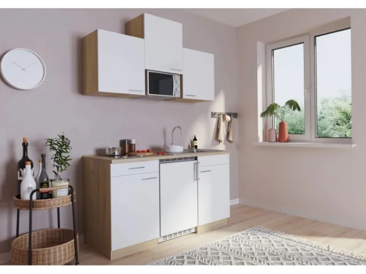 Respekta Single-Küchen|Miniküchen<Küchenzeile KB150ESRMIC 150 cm -Eiche Sägeräu Nachbildung Rot