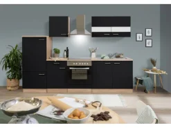 Sale Küchenzeile KB270ESSC 270 cm -Eiche Sägerau Nachbildung Kühlschränke|Einbauküchen