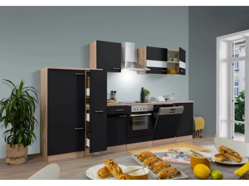 Best Küchenzeile KB310ESSC 310 cm -Eiche Sägerau Nachbildung Herde|Kühlschränke