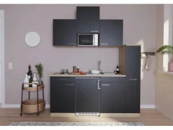 Sale Respekta Küchenzeile KB180ESSMI 180 cm -Eiche Sägeräu Nachbildung Schwarz