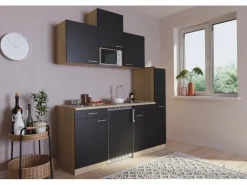 Sale Respekta Küchenzeile KB180ESSMI 180 cm -Eiche Sägeräu Nachbildung Schwarz