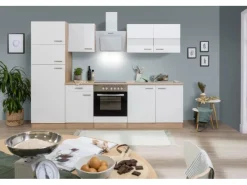 Best Küchenzeile KB270ESWCGKE 270 cm -Eiche Sägerau Nachbildung Glänzend Single-Küchen|Kühlschränke
