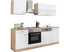Respekta Winkelküchen|Einbauküchen<Küchenzeile KB220ESW 220 cm -Eiche Sägerau Nachbildung Weiß