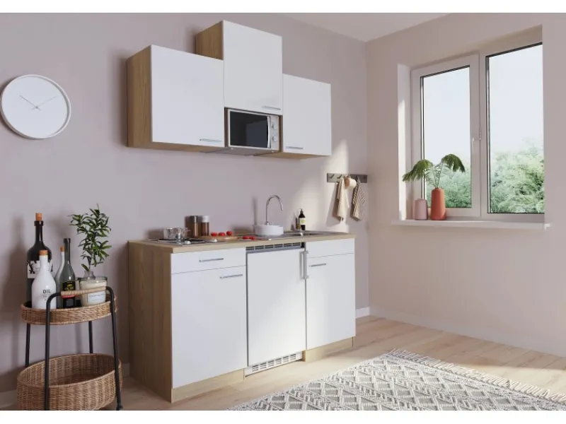 Clearance Küchenzeile KB150ESWMI 150 cm -Eiche Sägeräu Nachbildung Miniküchen|Kochfelder