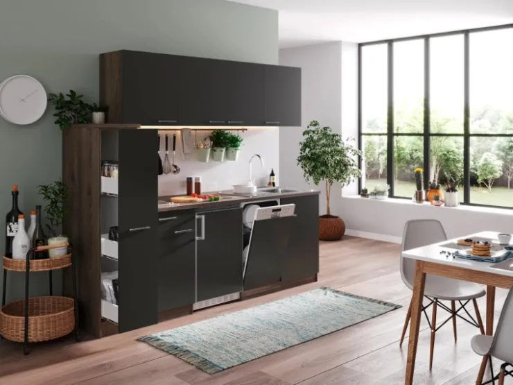 Best Respekta Küchenzeile KB225EYGC 225 cm -Eiche York Nachbildung Grau