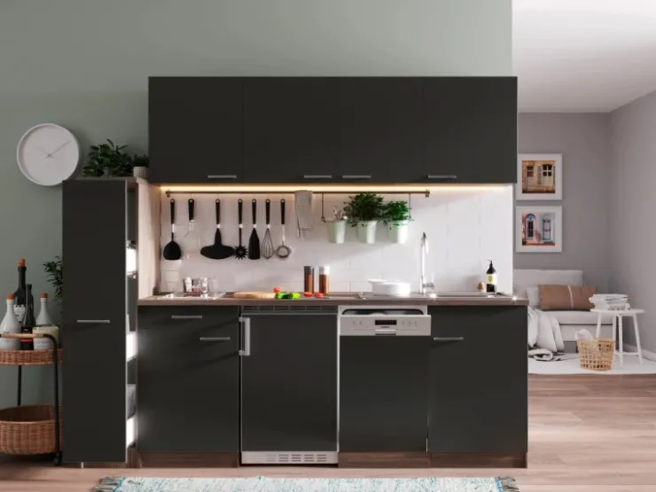 Best Respekta Küchenzeile KB225EYGC 225 cm -Eiche York Nachbildung Grau