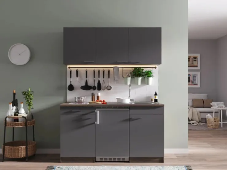Respekta Single-Küchen|Miniküchen<Küchenzeile KB150EYGC 150 cm -Eiche York Nachbildung Grau