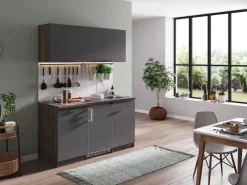 Respekta Single-Küchen|Miniküchen<Küchenzeile KB150EYGC 150 cm -Eiche York Nachbildung Grau