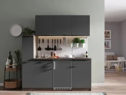 Respekta Miniküchen|Kochfelder<Küchenzeile KB180EYG 180 cm -Eiche York Nachbildung Grau