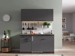 Respekta Single-Küchen|Miniküchen<Küchenzeile KB150EYG 150 cm -Eiche York Nachbildung Grau