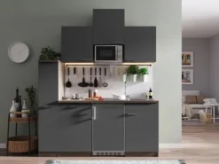 Respekta Kühlschränke|Winkelküchen<Küchenzeile KB180EYGMI 180 cm -Eiche York Nachbildung Grau