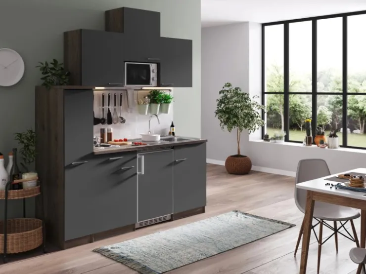 Respekta Kühlschränke|Winkelküchen<Küchenzeile KB180EYGMI 180 cm -Eiche York Nachbildung Grau