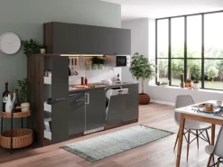 Respekta Küchenzeile KB225EYGMI 225 cm -Eiche York Nachbildung Grau