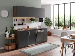 Best Küchenzeile KB195EYGMI 195 cm -Eiche York Nachbildung Winkelküchen|Single-Küchen