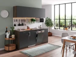 Respekta Küchenzeile KB195EYGMIC 195 cm -Eiche York Nachbildung Grau