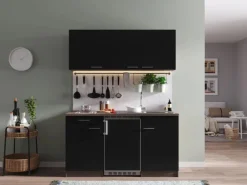 Best Küchenzeile KB150EYSC 150 cm Schwarz-Eiche York Nachbildung Miniküchen|Kochfelder