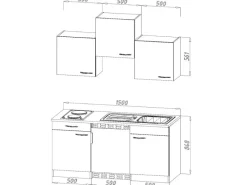 Best Küchenzeile KB150EYSC 150 cm Schwarz-Eiche York Nachbildung Miniküchen|Kochfelder