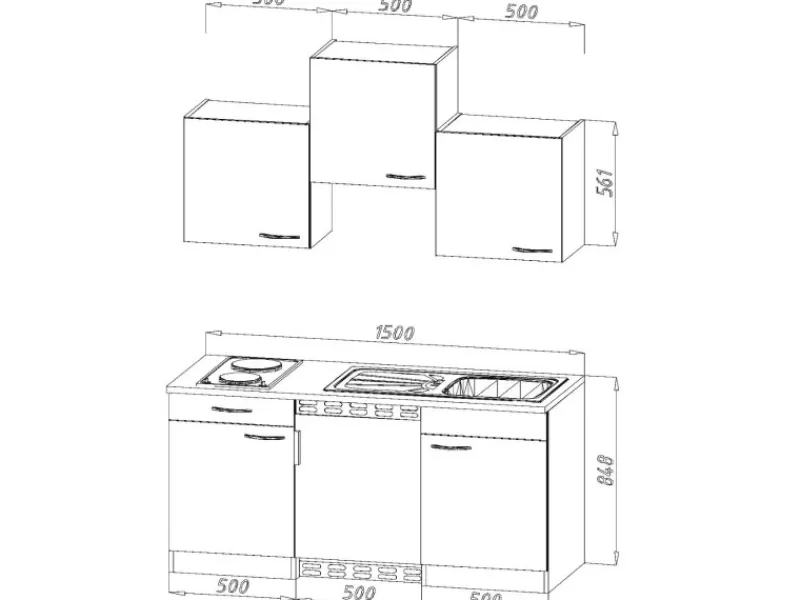 Best Küchenzeile KB150EYSC 150 cm Schwarz-Eiche York Nachbildung Miniküchen|Kochfelder