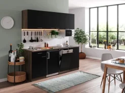 Best Respekta Küchenzeile KB195EYSMI 195 cm -Eiche York Nachbildung Schwarz