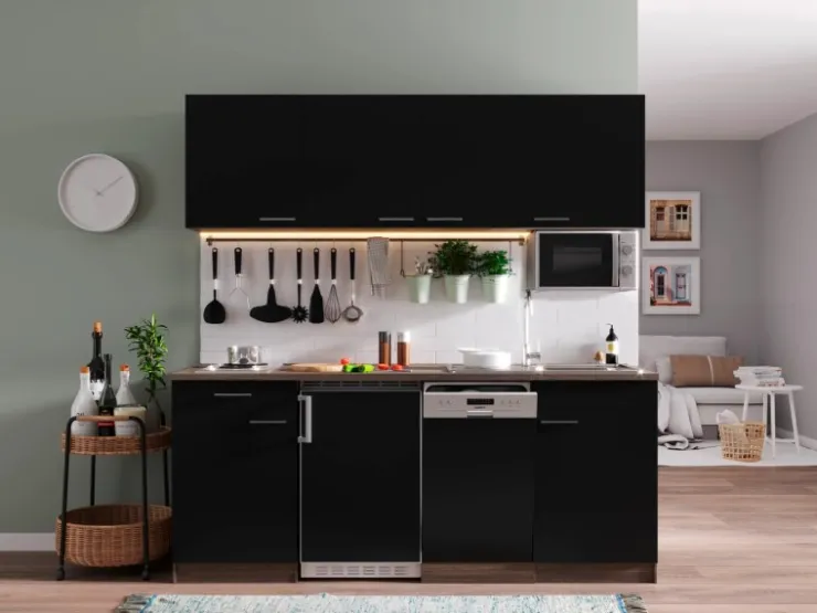 Best Respekta Küchenzeile KB195EYSMI 195 cm -Eiche York Nachbildung Schwarz