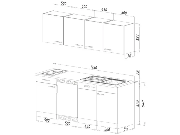 Best Respekta Küchenzeile KB195EYSMI 195 cm -Eiche York Nachbildung Schwarz
