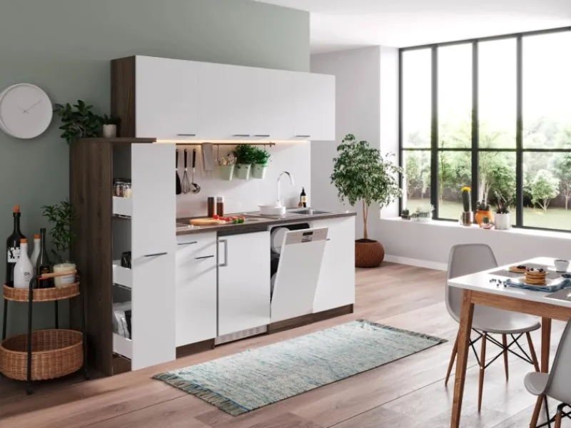 Best Küchenzeile KB225EYWC 225 cm -Eiche York Nachbildung Einbauküchen|Kühlschränke