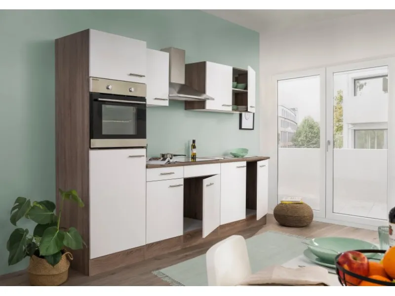 Best Küchenzeile KB270EYW 270 cm -Eiche York Nachbildung Kochfelder|Einbauküchen
