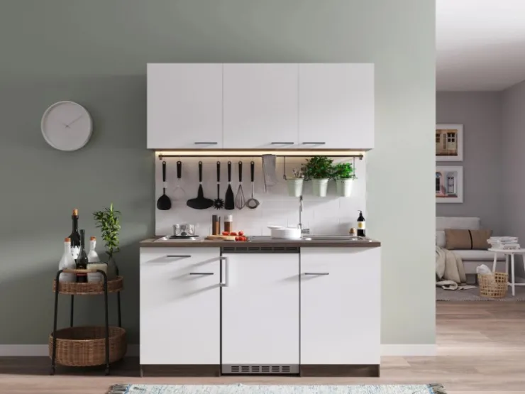 Discount Respekta Küchenzeile KB150EYW 150 cm -Eiche York Nachbildung Weiß