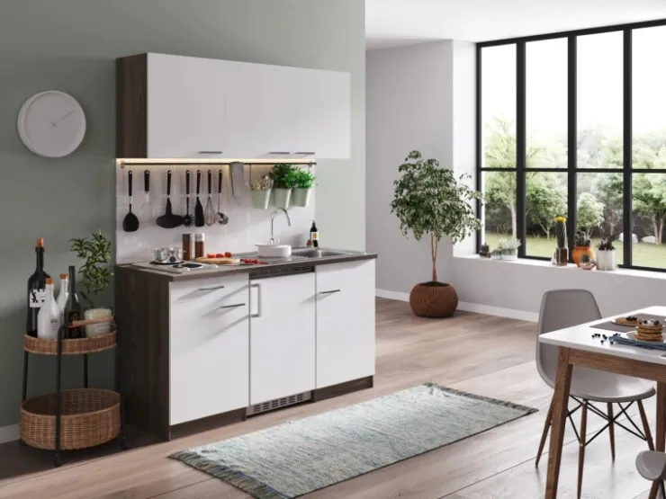 Discount Respekta Küchenzeile KB150EYW 150 cm -Eiche York Nachbildung Weiß