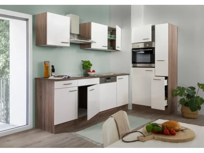 Küchenzeile KB310EYW 310 cm -Eiche York Nachbildung Winkelküchen|Einbauküchen